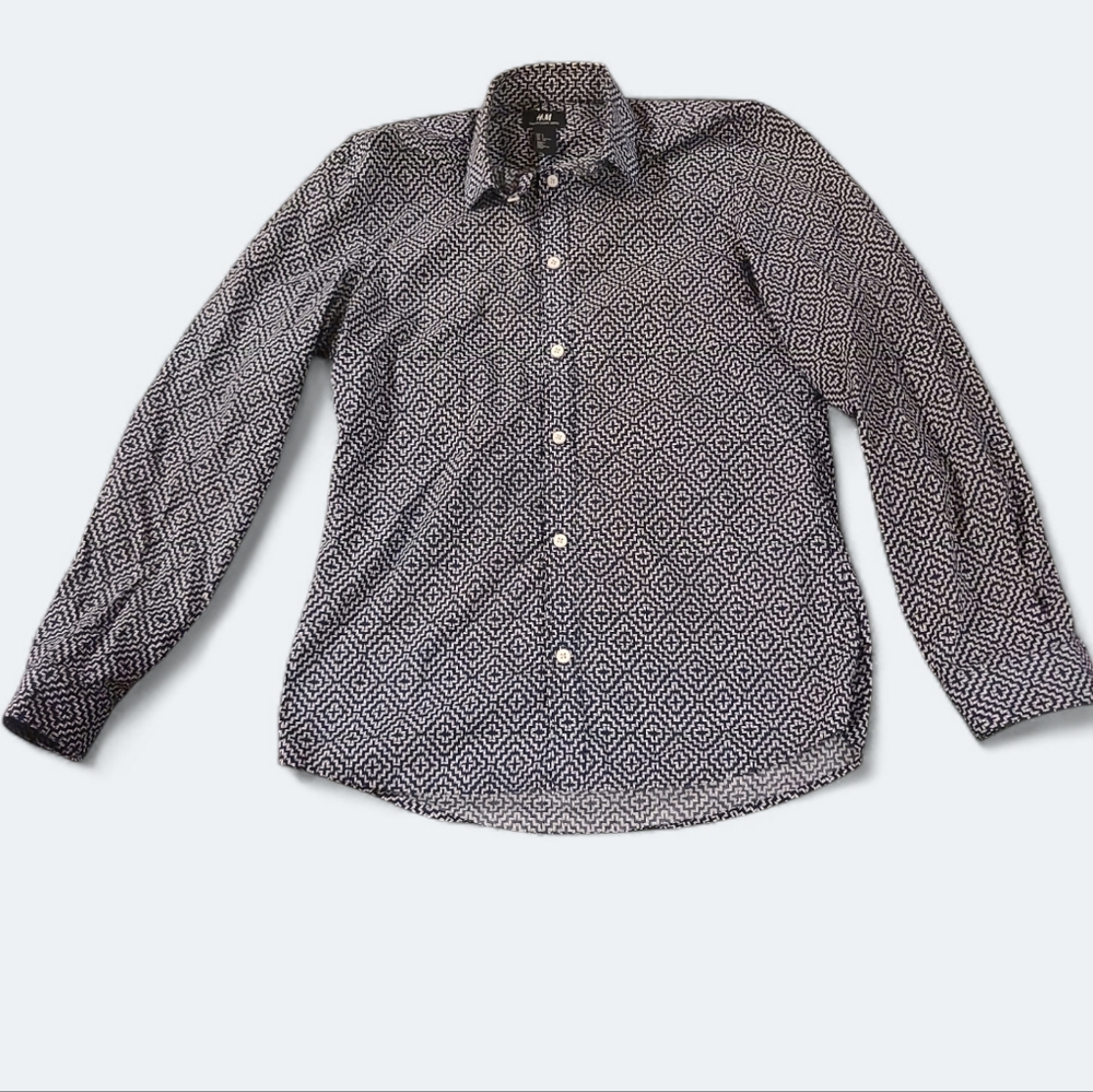 H&M Men’s Black & White Geometric Button-Down Shirt